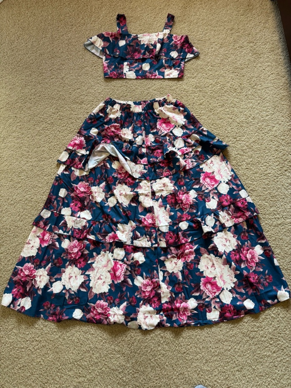 Floral Maxi Dress Tiered Sleeveless Romantic Summer Garden Party L - Picture 2 of 8